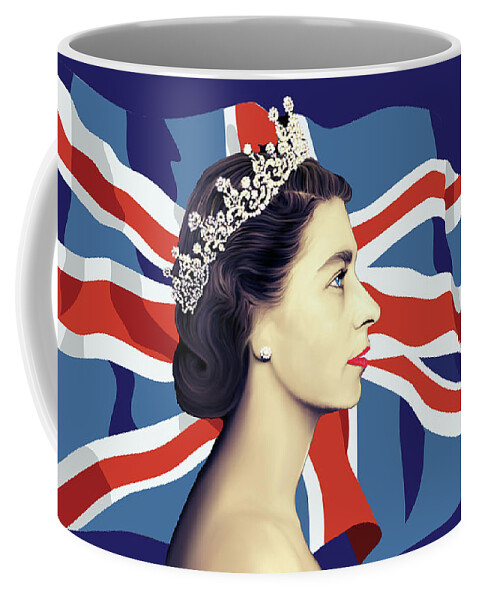 Queen Elizabeth Coffee Mug featuring the digital art Queen Elizabeth II - The Young Queen #3 by Artworkzee Designs