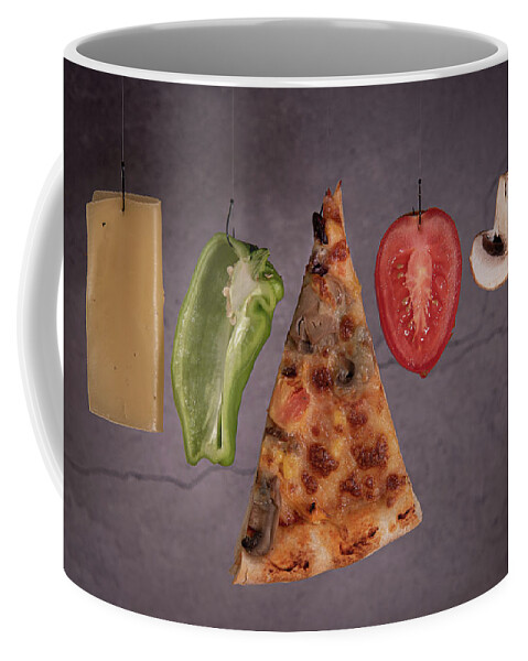Pizza Coffee Mug featuring the photograph Slice of mozzarella pizza tomato cheese peeper and mushroom ingredients by Michalakis Ppalis
