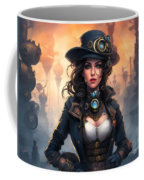 Steampunk Coffee Mug featuring the digital art Steampunk Girl #3 by Ian Mitchell