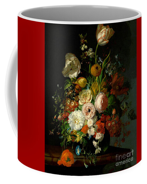 Still Life With Flowers In A Glass Vase Coffee Mug featuring the painting Still Life with Flowers in a Glass Vase #3 by Rachel Ruysch
