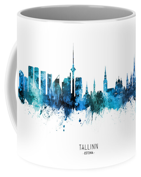 Tallinn Coffee Mug featuring the digital art Tallinn Estonia Skyline by Michael Tompsett