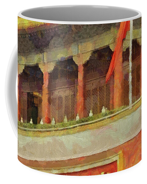 Architecture Coffee Mug featuring the mixed media 343 Architectural Abstract Art, Meridian Gate, Forbidden City, Beijing, China by Richard Neuman Architectural Gifts