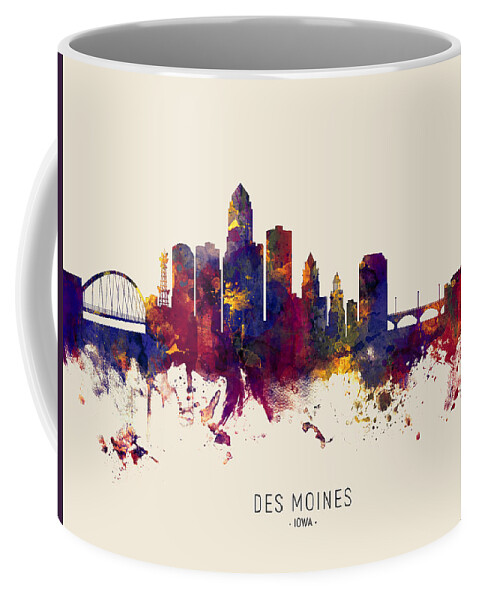 Des Moines Coffee Mug featuring the digital art Des Moines Iowa Skyline by Michael Tompsett