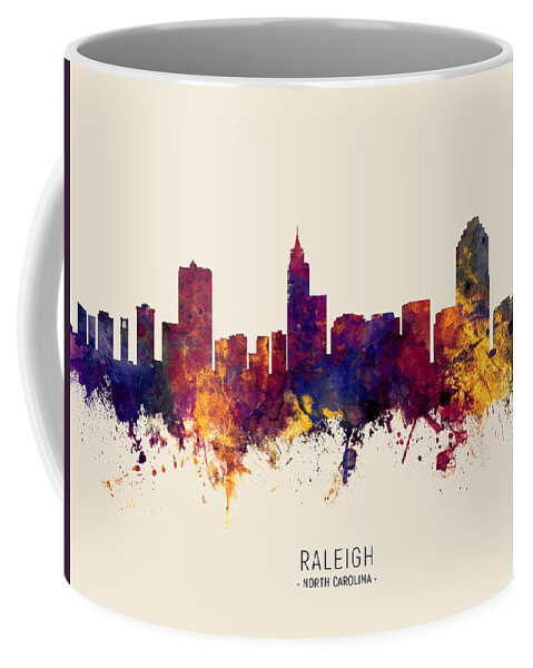 Raleigh Coffee Mug featuring the digital art Raleigh North Carolina Skyline by Michael Tompsett