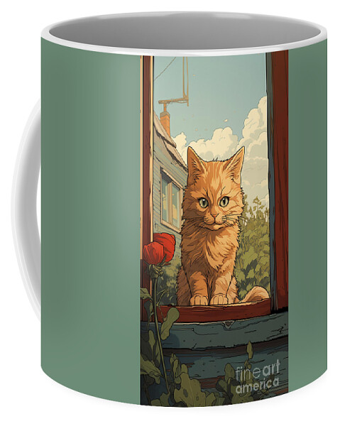 Cat Coffee Mug featuring the painting 3d vintage soviet cartoon animation screengrab by Asar Studios by Celestial Images