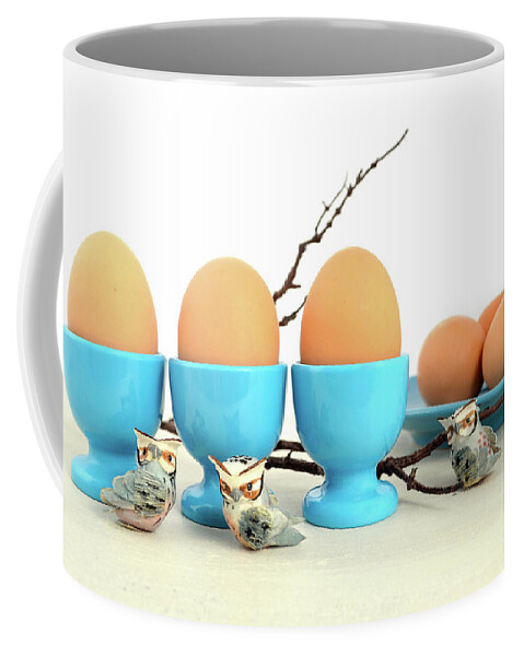 Bird Coffee Mug featuring the photograph Easter blue and white theme still life. #4 by Milleflore Images