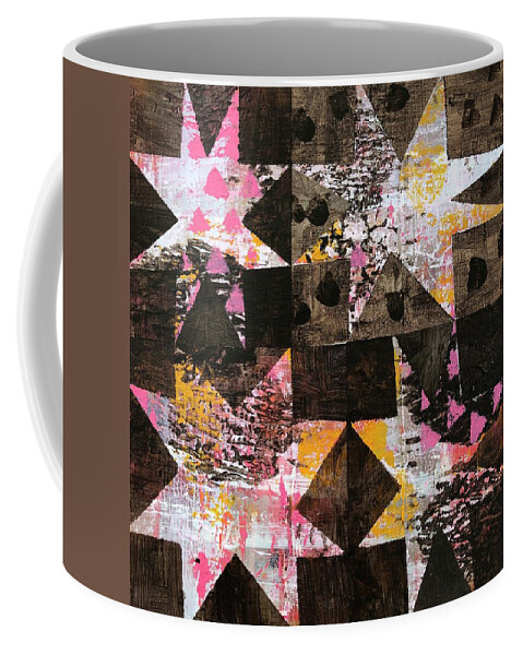 Stars Coffee Mug featuring the painting 4 Stars Against Brown by Cyndie Katz