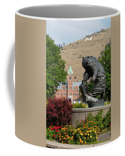 Grizzlies Coffee Mug featuring the photograph The Grizzly statue at the University of Montana - Grand Griz #4 by Eldon McGraw