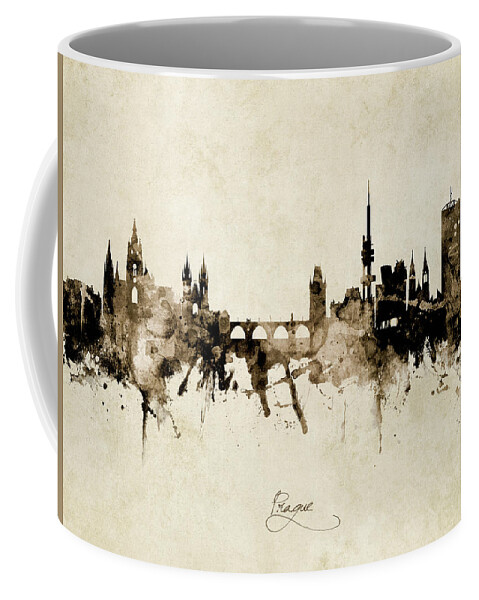 Prague Coffee Mug featuring the digital art Prague Czech Republic Skyline by Michael Tompsett