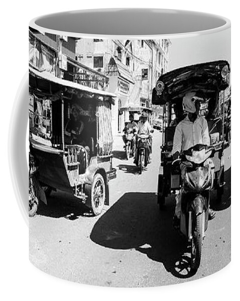 Panoramic Coffee Mug featuring the photograph Siem Reap cambodia street motorbikes #5 by Sonny Ryse