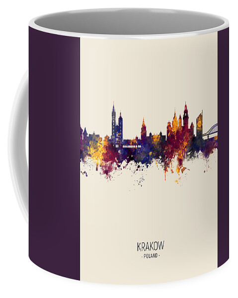 Krakow Coffee Mug featuring the digital art Krakow Poland Skyline by Michael Tompsett