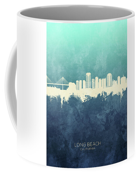 Long Beach Coffee Mug featuring the digital art Long Beach California Skyline #6 by Michael Tompsett