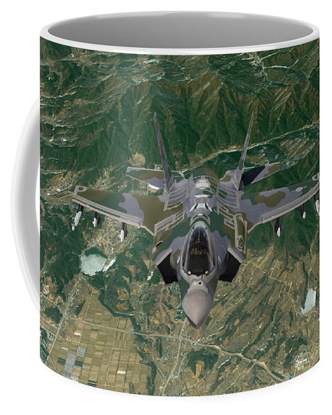 Lightning Coffee Mug featuring the digital art 60. ROKAF F-35A Ground Support by Custom Aviation Art