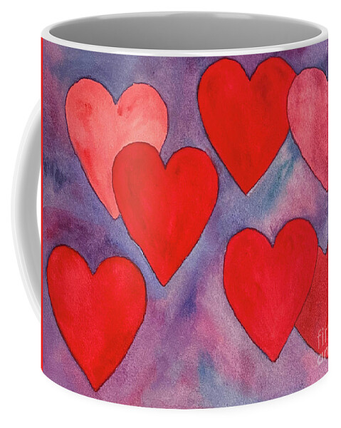 Hearts Coffee Mug featuring the painting 7 Hearts by Lisa Neuman