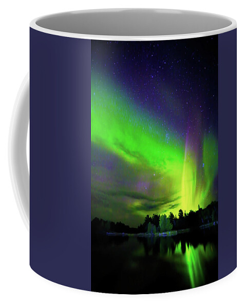 Northern Lights Coffee Mug featuring the photograph Northern Lights over Boulder Lake #7 by Shixing Wen