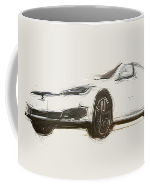 Tesla Model S P100D Car Drawing Coffee Mug by CarsToon Concept - Pixels