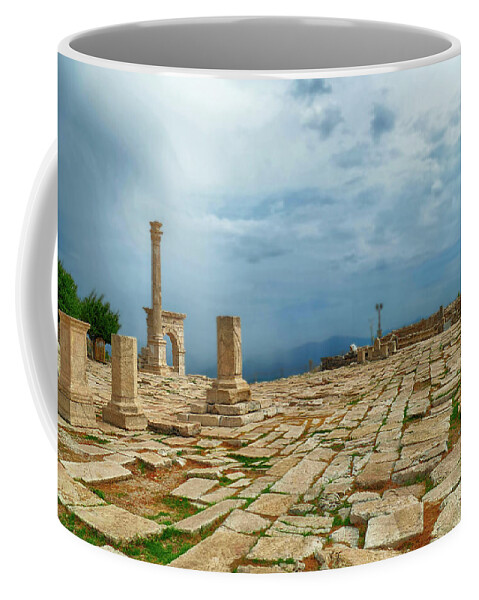 Roman Coffee Mug featuring the photograph Column and arches of ancient Roman agora #8 by Steve Estvanik