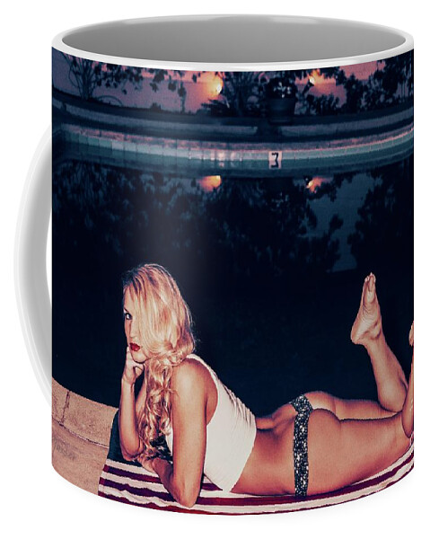 Model Dancer Coffee Mug featuring the photograph 9267 Piper Precious Pizzazz Patriot Poolside Palm Springs USA by Nasser Atelier