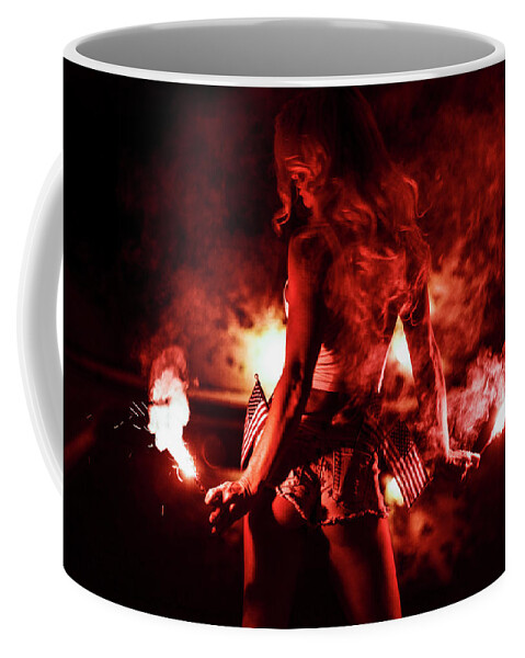 America 4th Of July Coffee Mug featuring the photograph 9366 Piper Precious Patriot Sparklers Poolside Palm Springs by Nasser Atelier