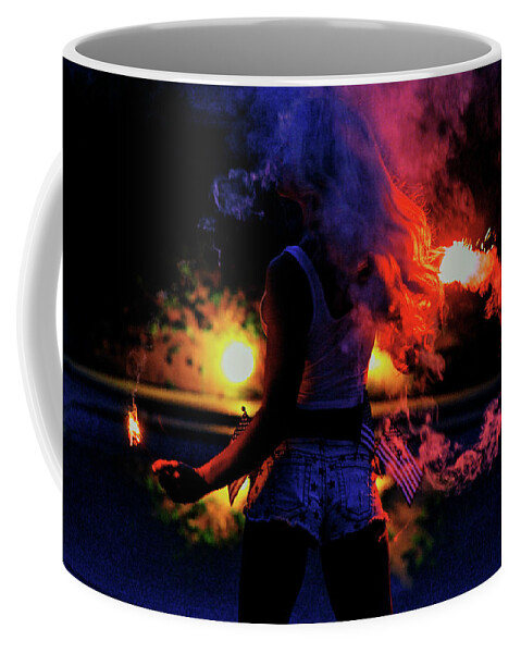 Model Dancer Coffee Mug featuring the photograph 9372 Piper Precious Patriot Sparklers Poolside Palm Springs USA by Nasser Atelier