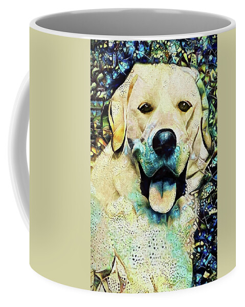 Yellow Lab Great Pyrenees Coffee Mug featuring the mixed media A Big Happy Dog by Peggy Collins