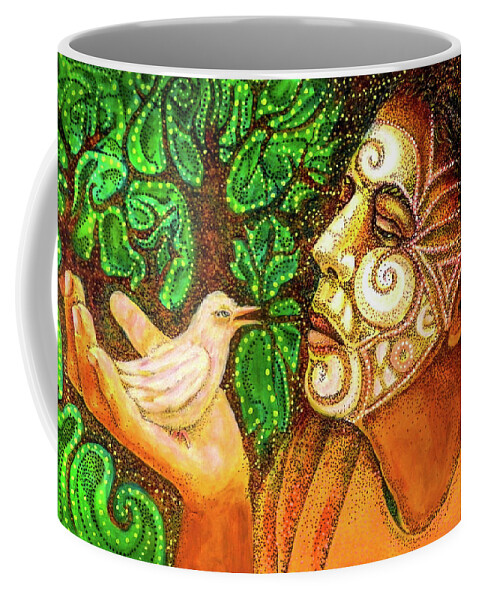  Coffee Mug featuring the mixed media A Bird in the Hand is Worth Two in the Bush by Cora Marshall