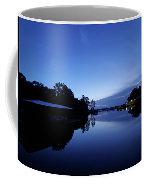 Dawn Coffee Mug featuring the photograph A Blue And Bluer Lake Morn by Ed Williams