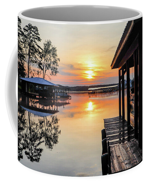 Sunrise Coffee Mug featuring the photograph A Boathouse Side Sunrise by Ed Williams