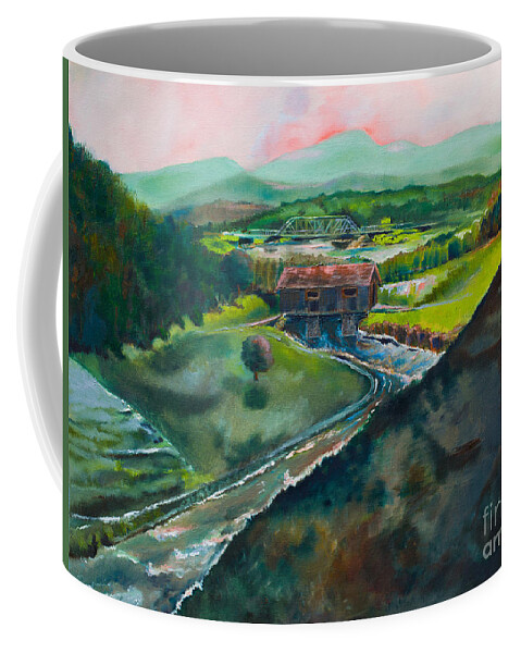 Two Bridges Coffee Mug featuring the painting A Brief Moment in History - Two Bridges - McCaysville GA by Jan Dappen
