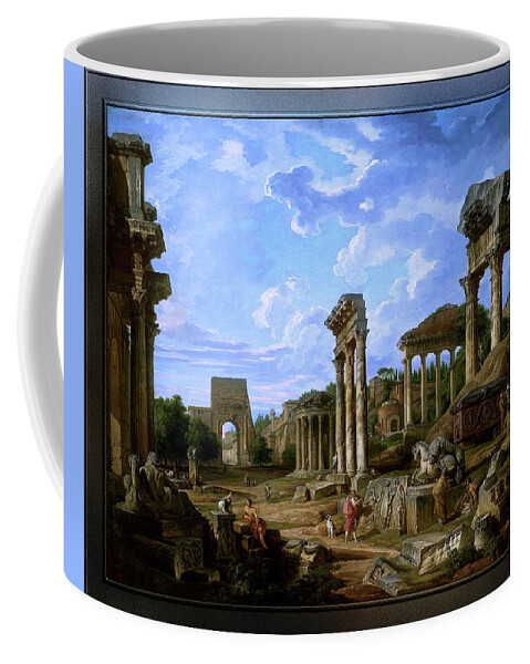 Capriccio Of The Roman Forum Coffee Mug featuring the painting A Capriccio of the Roman Forum by Giovanni Paolo Pannini by Xzendor7