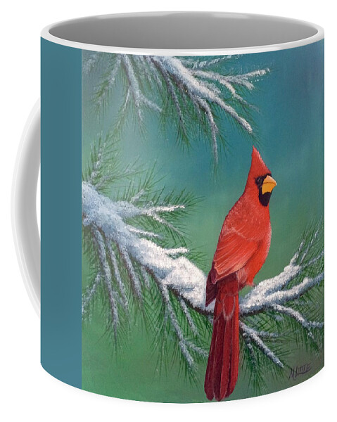 Cardinal Coffee Mug featuring the painting A Cardinal Winter by Marlene Little