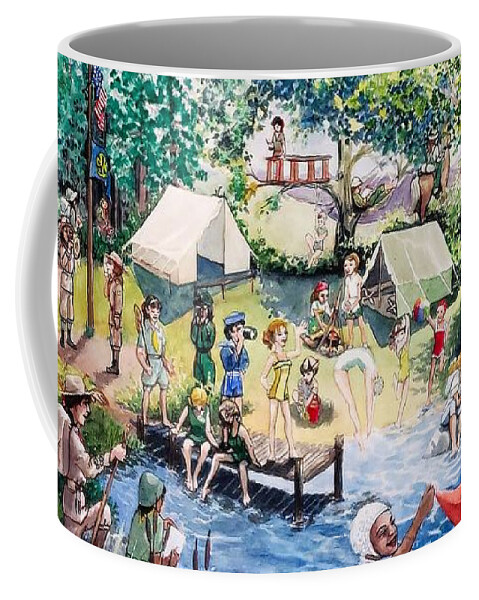 Girls Coffee Mug featuring the painting A century plus of outdoor fun for girls by Merana Cadorette