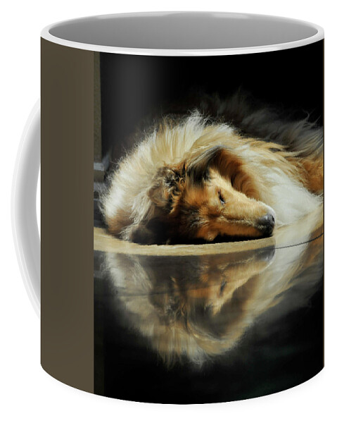 Dog Coffee Mug featuring the photograph A Collie's Travertine Reflection by Bonnie Colgan