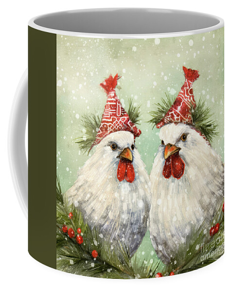 Christmas Coffee Mug featuring the painting A Couple Of Christmas Hens by Tina LeCour