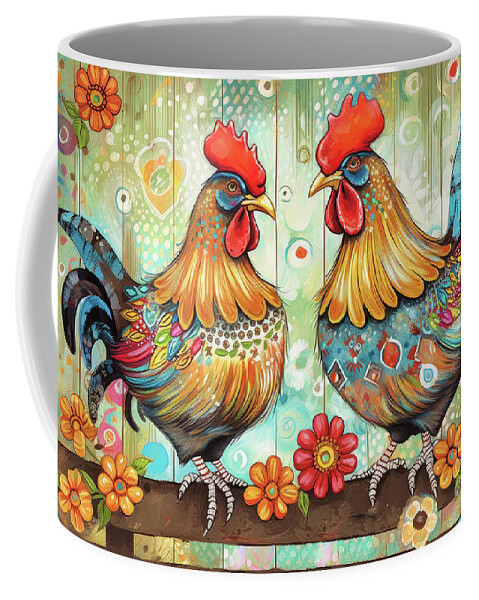 Roosters Coffee Mug featuring the painting A Couple Of Country Roosters by Tina LeCour