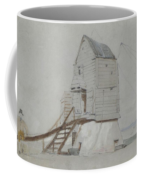 Poster Coffee Mug featuring the painting A Figure Beside A Windmill by MotionAge Designs