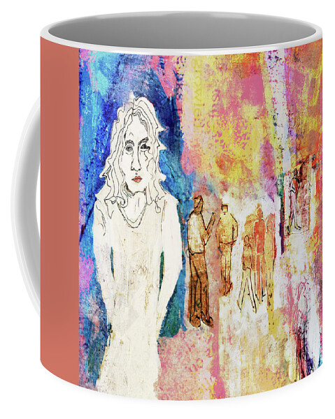Girl Drawing Coffee Mug featuring the mixed media A Girl in the City by Susan Stone