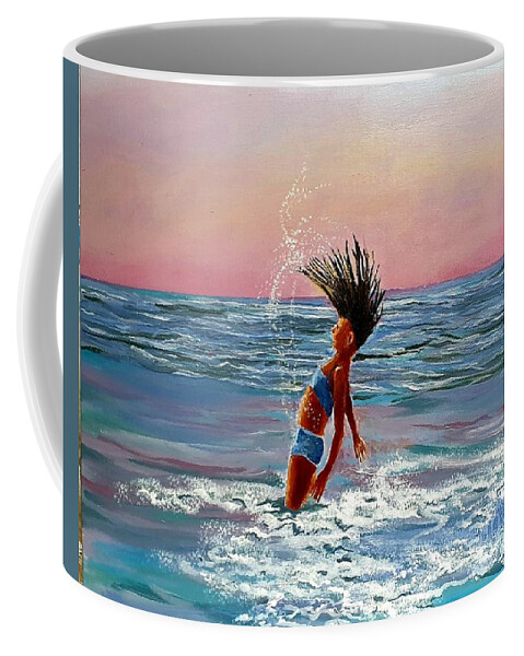 Abigail Coffee Mug featuring the painting A girl who leapt like dolphin  by Eli Gross