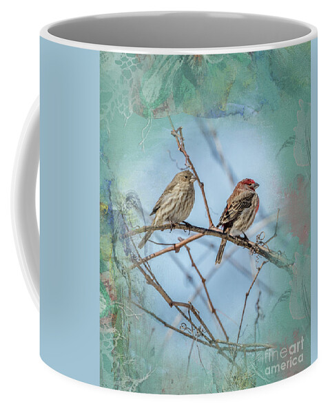 House Finch Coffee Mug featuring the photograph A House Finch Love Story by Sandra Rust