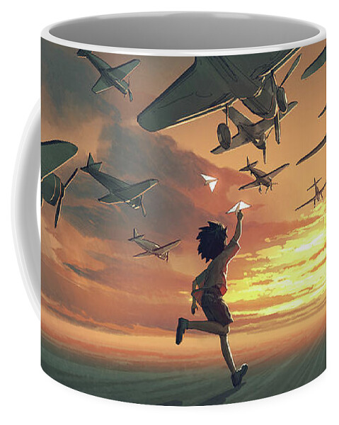 Illustration Coffee Mug featuring the painting A Kid With The Big Dream by Tithi Luadthong
