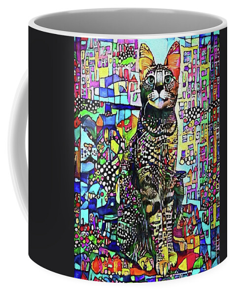 City Cat Coffee Mug featuring the digital art A Kitty in the City by Peggy Collins