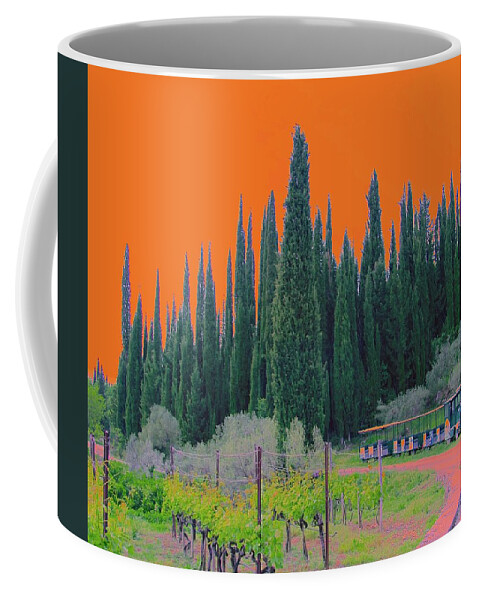 Orange Sky Tall Tees Train Pines West Western Evergreens Canadian Rockies Coffee Mug featuring the photograph A Real Place by Dorsey Northrup