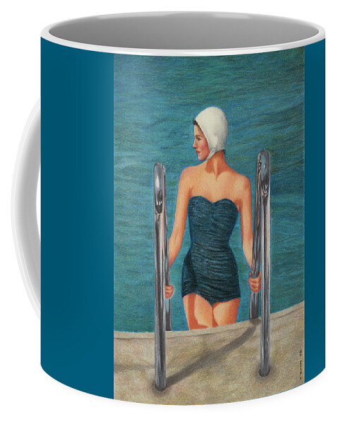 Vintage Swimsuit Coffee Mug featuring the painting A Refreshing Dip by Valerie Evans