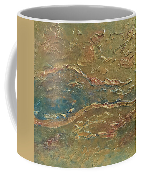 Gold Coffee Mug featuring the painting A RIVER RUNS THROUGH IT Abstract in Gold by Lynnie Lang