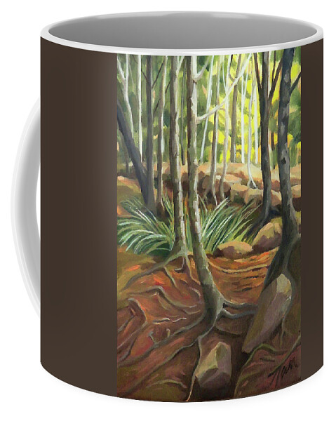 New Hampshire Coffee Mug featuring the painting A Rooted Path to the Clearing by Nancy Griswold