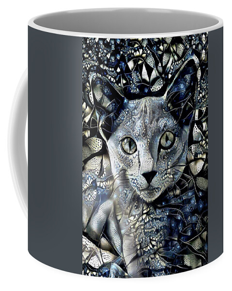 Cat Coffee Mug featuring the digital art A Russian Blue Cat Named Grayson by Peggy Collins