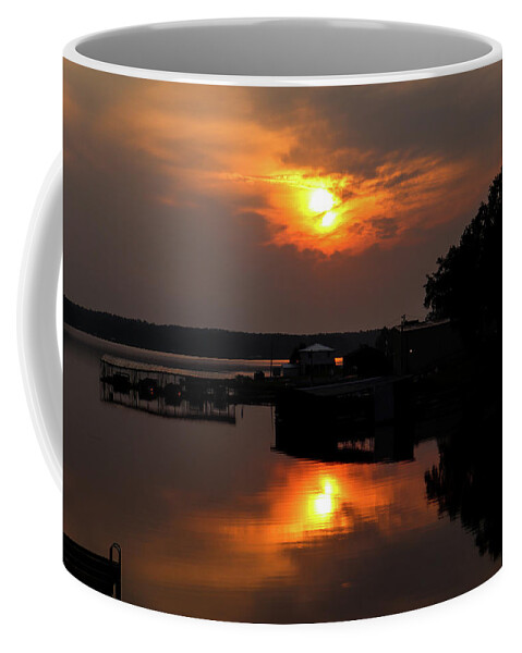 Lake Coffee Mug featuring the photograph A Sun Splitting Sunrise by Ed Williams