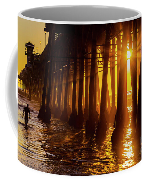 Sunset Coffee Mug featuring the photograph A Surfer at Sunset at Oceanside by Rich Cruse