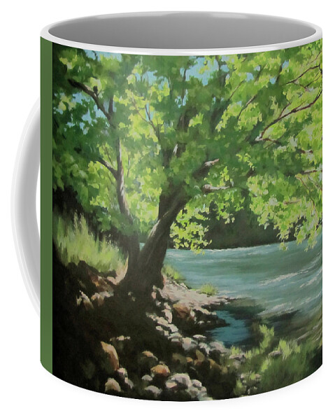 River Coffee Mug featuring the painting A Tree's Life by Karen Ilari