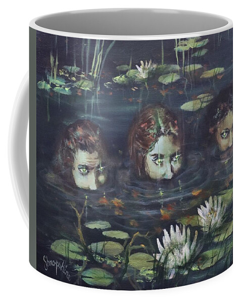 Halloween Coffee Mug featuring the painting A Trio of Witches by Tom Shropshire